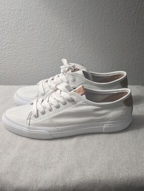FRYE,White Leather Low-Top Sneakers with Tan Accents, NEW, SIZE6.5
